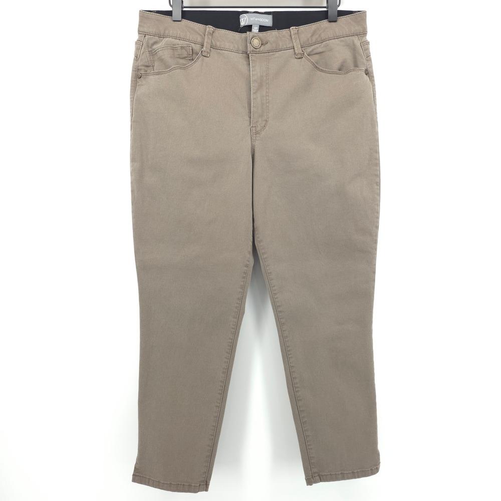 Wit & Wisdom Womens Pants Ab-solution Ankle Skimmer 14P Taupe Slimming Stretch